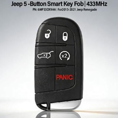 Replacement for Jeep Renegade Key Fob Remote Control 2015 2016 2017 2018 2019 2020 2021 5 Buttons 433MHz M3N-40821302,Black in Kuwait