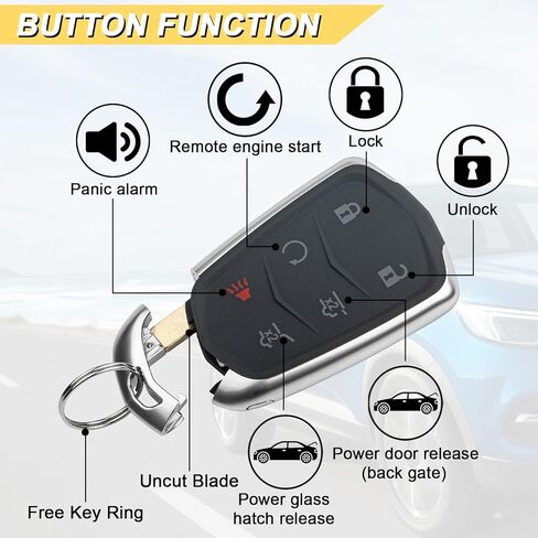 استبدال Vurkcy Key Fob لـ 2015-2020 Cadillac Escalade/Escalade ESV جهاز التحكم عن بعد للدخول بدون مفتاح للسيارة، HYQ2AB، 6 أزرار، قطعتان in Saudi Arabia
