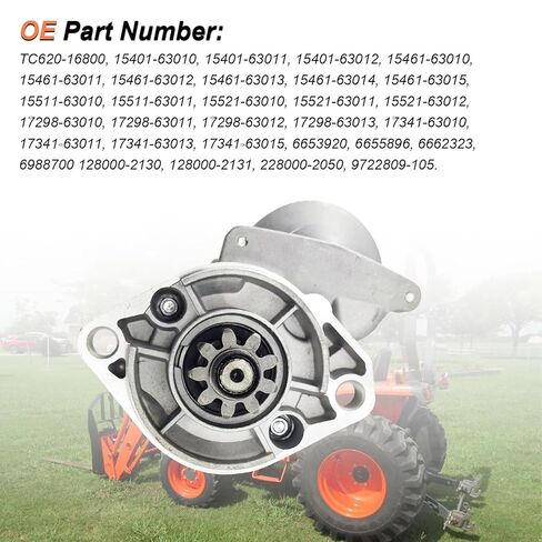 محرك بدء التشغيل TC620-16800 متوافق مع Kubota L3301(DT/F/H) L3302 L3901 (DT/F/H) L3902 الجرارات استبدال # 128000-2130 128000-2131 228000-2050 9722809-105 TC62016800 in Kuwait
