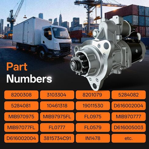 New 39MT 12V Starter Motor Compatible with Ford Freightliner Kenworth Mack Peterbilt Sterling Volvo Medium Heavy-Duty Trucks Replaces 8200308 3103304 8201079 5284082 5284081 10461318 19011530 D6160020 in Saudi Arabia