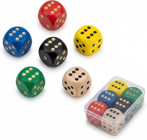 6 Pack Wooden Dice Set, 30mm Large 6 Sided D6 with Rounded Corners, Jumbo Solid Wood Game Dice for Table Board Games, DND, RPG, Math Learning & Party Favors (Multi-Color) in Kuwait