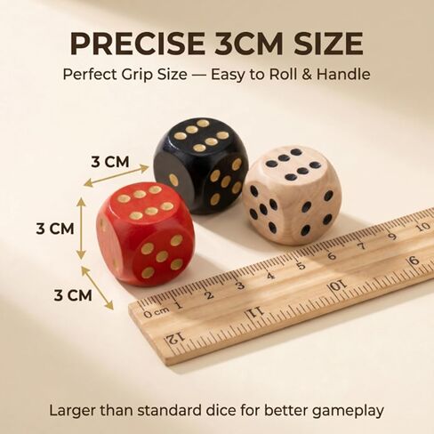6 Pack Wooden Dice Set, 30mm Large 6 Sided D6 with Rounded Corners, Jumbo Solid Wood Game Dice for Table Board Games, DND, RPG, Math Learning & Party Favors (Multi-Color) in Kuwait