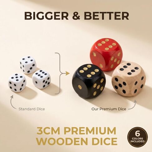 6 Pack Wooden Dice Set, 30mm Large 6 Sided D6 with Rounded Corners, Jumbo Solid Wood Game Dice for Table Board Games, DND, RPG, Math Learning & Party Favors (Multi-Color) in Kuwait