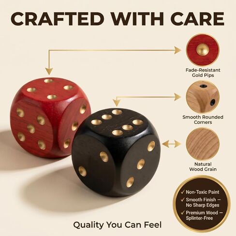 6 Pack Wooden Dice Set, 30mm Large 6 Sided D6 with Rounded Corners, Jumbo Solid Wood Game Dice for Table Board Games, DND, RPG, Math Learning & Party Favors (Multi-Color) in Kuwait