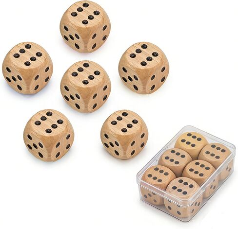 6 Pack Wooden Dice Set, 30mm Large 6 Sided D6 with Rounded Corners, Jumbo Solid Wood Game Dice for Table Board Games, DND, RPG, Math Learning & Party Favors (Multi-Color) in Kuwait