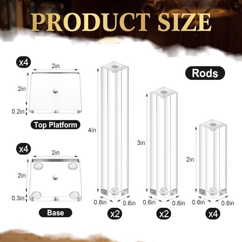 Unittype 4 Sets 16 Pcs Flying Miniatures Magnetic Combat Riser with 2" Base Adjustable Height Flight Stand Battle Platform 3D Flyer Riser for Tabletop RPG, Clear Vertical Acrylic in Kuwait