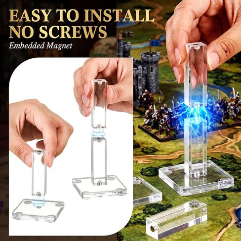 Unittype 4 Sets 16 Pcs Flying Miniatures Magnetic Combat Riser with 2" Base Adjustable Height Flight Stand Battle Platform 3D Flyer Riser for Tabletop RPG, Clear Vertical Acrylic in Kuwait