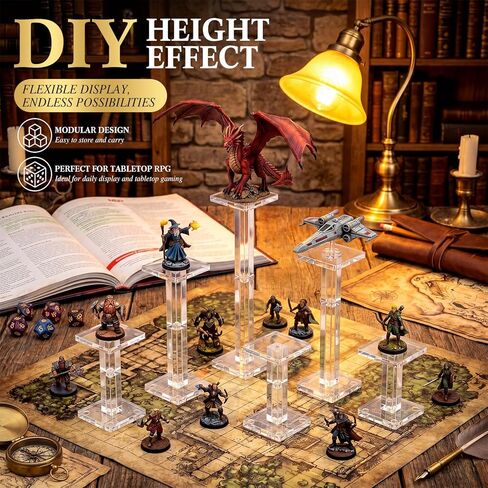 Unittype 4 Sets 16 Pcs Flying Miniatures Magnetic Combat Riser with 2" Base Adjustable Height Flight Stand Battle Platform 3D Flyer Riser for Tabletop RPG, Clear Vertical Acrylic in Kuwait
