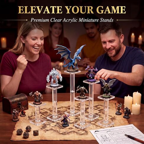 Unittype 4 Sets 16 Pcs Flying Miniatures Magnetic Combat Riser with 2" Base Adjustable Height Flight Stand Battle Platform 3D Flyer Riser for Tabletop RPG, Clear Vertical Acrylic in Kuwait