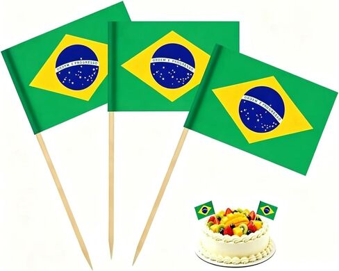 100 Pcs Brazil Flag Brazilian Toothpick Flags, Small Mini Stick Cupcake Toppers, Country Picks Party Decoration Celebration Cocktail Food Bar Cake Flags in Kuwait