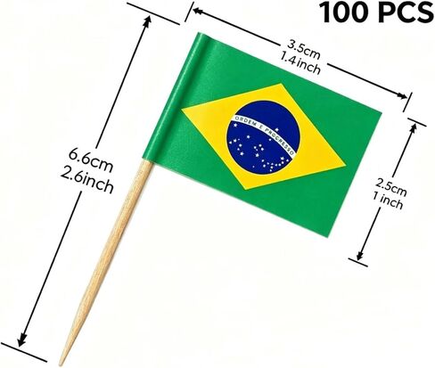 100 Pcs Brazil Flag Brazilian Toothpick Flags, Small Mini Stick Cupcake Toppers, Country Picks Party Decoration Celebration Cocktail Food Bar Cake Flags in Kuwait