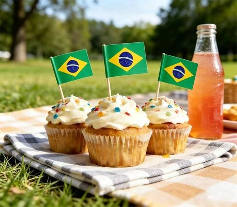 100 Pcs Brazil Flag Brazilian Toothpick Flags, Small Mini Stick Cupcake Toppers, Country Picks Party Decoration Celebration Cocktail Food Bar Cake Flags in Kuwait
