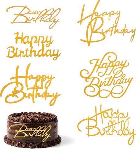 6Pcs Gold Happy Birthday Cake Topper, Acrylic Cupcake Toppers Happy Birthday Cake Sign Cake Decorations for DIY Cakes Decor Cakes Tools Birthdays Party Supplies in Saudi Arabia