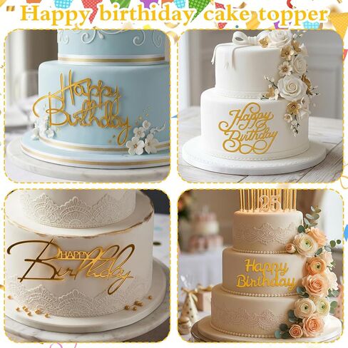 6Pcs Gold Happy Birthday Cake Topper, Acrylic Cupcake Toppers Happy Birthday Cake Sign Cake Decorations for DIY Cakes Decor Cakes Tools Birthdays Party Supplies in Saudi Arabia