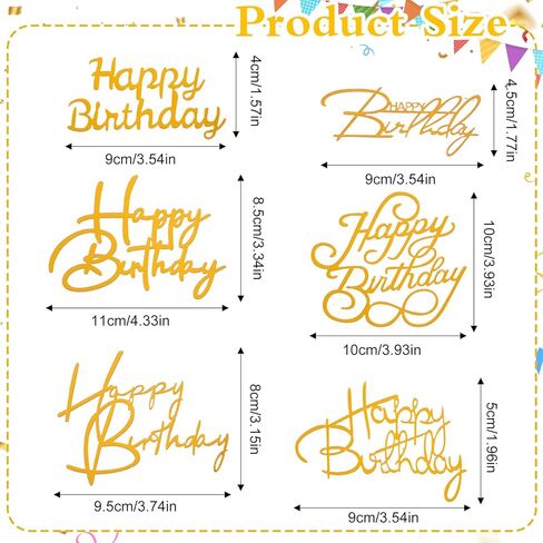 6Pcs Gold Happy Birthday Cake Topper, Acrylic Cupcake Toppers Happy Birthday Cake Sign Cake Decorations for DIY Cakes Decor Cakes Tools Birthdays Party Supplies in Saudi Arabia