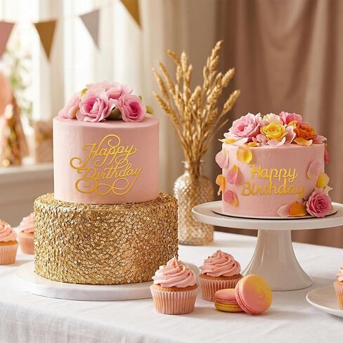 6Pcs Gold Happy Birthday Cake Topper, Acrylic Cupcake Toppers Happy Birthday Cake Sign Cake Decorations for DIY Cakes Decor Cakes Tools Birthdays Party Supplies in Saudi Arabia