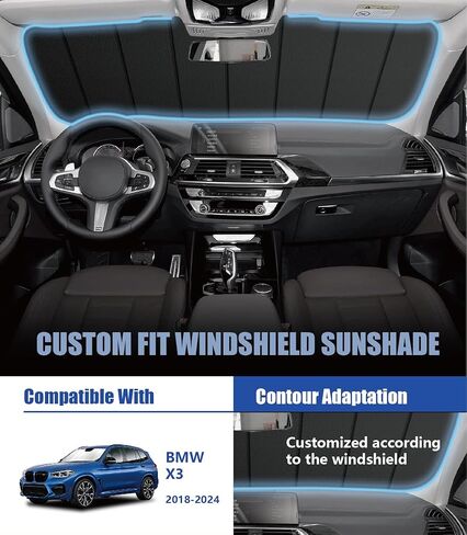 Windshield Sun Shade for BMW X3 (2018-2024), Custom-fit Windshield Cover, Protect Dashboard, Foldable Car Window Shades – BMW X3 Accessories in Saudi Arabia