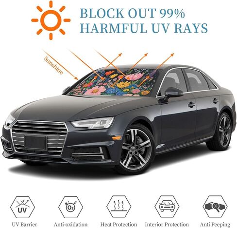 Windshield Sun Shade Butterfly Magic Flower Car Front Window Sunshade Cover for Truck SUV Blocks UV Rays Automotive Visor Interior Protector 51 x 27.5 inch in Saudi Arabia
