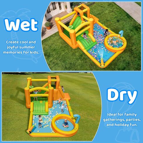 AirMyFun Water Slides for Kids Backyard, 9 in 1 Water Bounce House for Kids Backyard with Slide, Large Deep Pool, Climbing Wall, Water Cannon, Basketball Hoop, Inflatable Water Park with Blower in Saudi Arabia