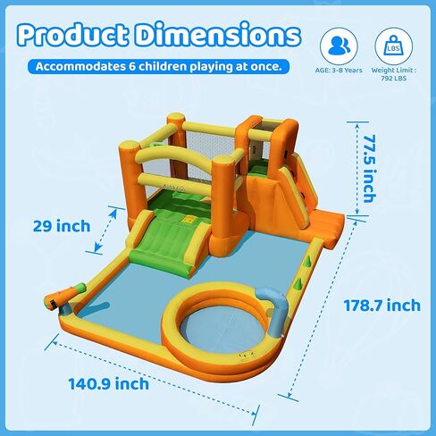 AirMyFun Water Slides for Kids Backyard, 9 in 1 Water Bounce House for Kids Backyard with Slide, Large Deep Pool, Climbing Wall, Water Cannon, Basketball Hoop, Inflatable Water Park with Blower in Saudi Arabia