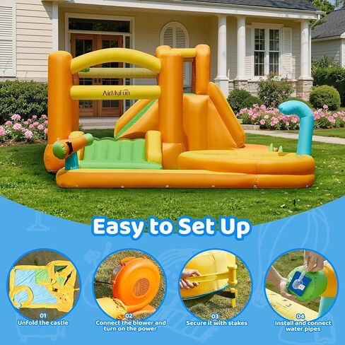 AirMyFun Water Slides for Kids Backyard, 9 in 1 Water Bounce House for Kids Backyard with Slide, Large Deep Pool, Climbing Wall, Water Cannon, Basketball Hoop, Inflatable Water Park with Blower in Saudi Arabia