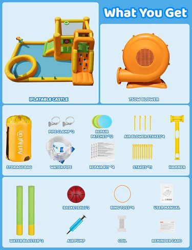AirMyFun Water Slides for Kids Backyard, 9 in 1 Water Bounce House for Kids Backyard with Slide, Large Deep Pool, Climbing Wall, Water Cannon, Basketball Hoop, Inflatable Water Park with Blower in Saudi Arabia
