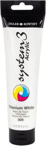 Daler Rowney System3 Titanium White 150ml Acrylic Paint Tube - Acrylic Painting Supplies for Artists and Students - Artist Paint for Murals Canvas and More - Art Paint for All Skill Sets in Kuwait