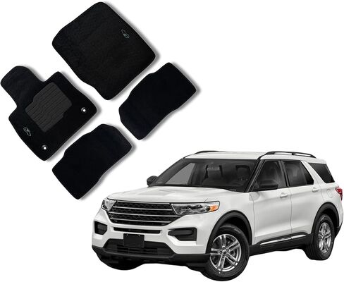 ecoMats Carpet Floor Mats Custom Fit for 2020 to 2026 Ford Explorer with Non-Slip Driver Heel Pad and Safety Lock, 1st and 2nd Row Set, Black, Explorer in Saudi Arabia