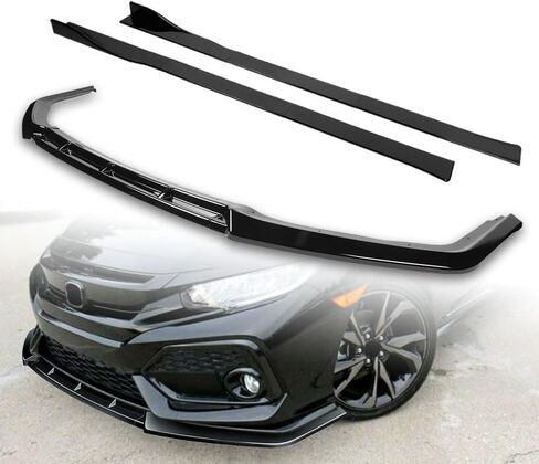 9pcs Combo Front Bumper Body Kit Lip + Side Skirt Extensions Diffuser Compatible with 2017-2021 Honda Civic Hatchback Models Only 2018 2019 2020 (Painted Black) in Saudi Arabia