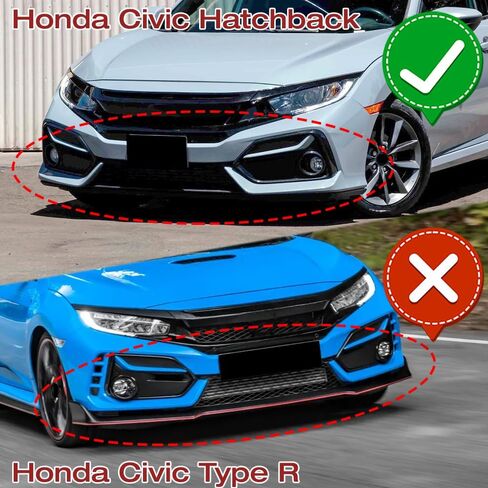 9pcs Combo Front Bumper Body Kit Lip + Side Skirt Extensions Diffuser Compatible with 2017-2021 Honda Civic Hatchback Models Only 2018 2019 2020 (Painted Black) in Saudi Arabia
