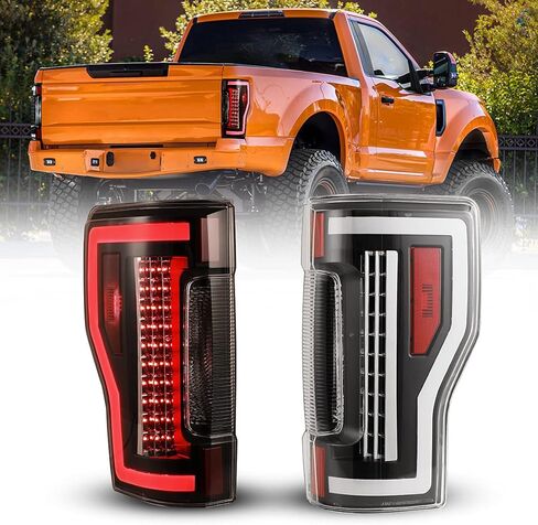 ROXX LED Tail Lights for 2017 2018 2019 Ford F-250/F-350/F-450 Super Duty [Halogen Type w/o Blind Spot Detection], Super Duty Tail Lights w/Sequential Turn Signals, Driver & Passenger Side (Smoke) in Saudi Arabia