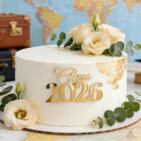 Acrylic Gold Class of 2026 Cake Topper, Graduation Cake Topper Cake Side Decoration for 2026 High School/College/Senior Graduation Boy or Girl Party Cake Charm Decor Supplies in Saudi Arabia