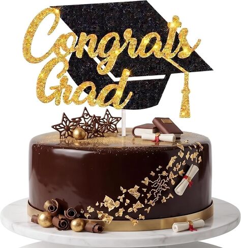 Graduation Cake Topper, Congrats Grad Cake Topper Decorations, Class of 2026 Graduation Party Decorations, Black Gold Decor Party Supply for Congrats Grad in Saudi Arabia