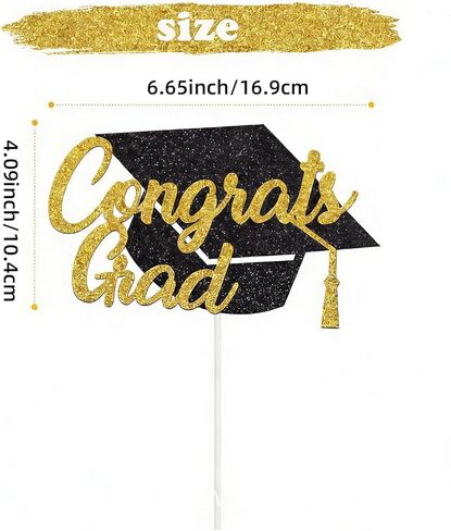 Graduation Cake Topper, Congrats Grad Cake Topper Decorations, Class of 2026 Graduation Party Decorations, Black Gold Decor Party Supply for Congrats Grad in Saudi Arabia