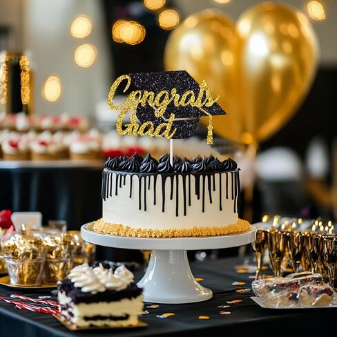 Graduation Cake Topper, Congrats Grad Cake Topper Decorations, Class of 2026 Graduation Party Decorations, Black Gold Decor Party Supply for Congrats Grad in Saudi Arabia