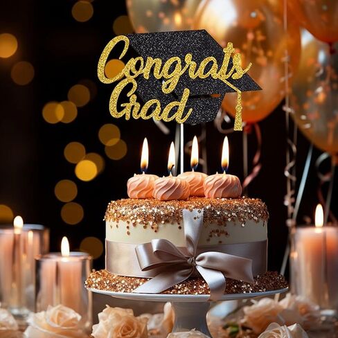 Graduation Cake Topper, Congrats Grad Cake Topper Decorations, Class of 2026 Graduation Party Decorations, Black Gold Decor Party Supply for Congrats Grad in Saudi Arabia