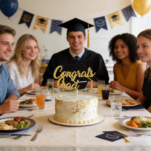 Graduation Cake Topper, Congrats Grad Cake Topper Decorations, Class of 2026 Graduation Party Decorations, Black Gold Decor Party Supply for Congrats Grad in Saudi Arabia