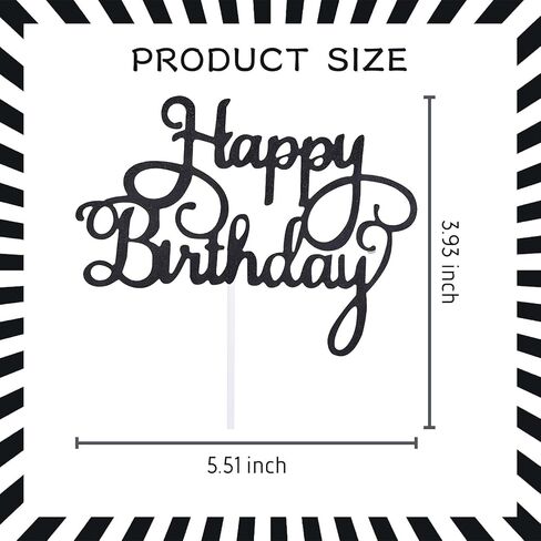 ZHENGYE Happy Birthday Cake Topper Birthday Cake Decoration for Birthday Decoration Supplies(Black) in Saudi Arabia