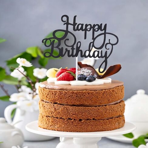 ZHENGYE Happy Birthday Cake Topper Birthday Cake Decoration for Birthday Decoration Supplies(Black) in Saudi Arabia