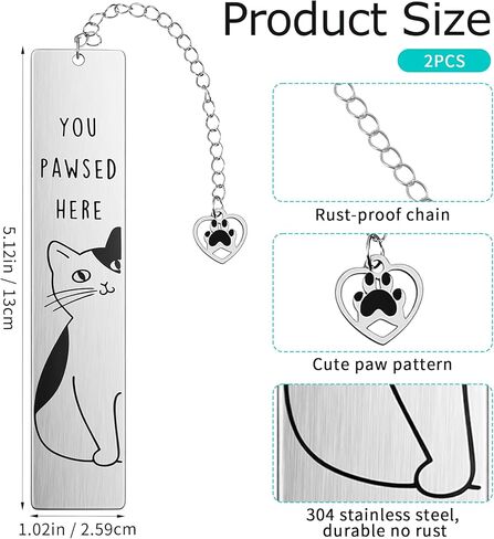 2 Pcs Cat Bookmarks, Metal Cat Book Marks for Reading Women Cute Bookmarks Aesthetics Animal Books Accessories for Adults Student, Perfect Gift for Cats & Reading Lovers in Saudi Arabia