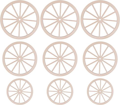 OIIKI 16pcs Mini Horseshoes Wagon Wheel Decor, Lucky Western Theme Party Decorations with Cordage, Vintage Wooden Wagon Wheel Metal Horse Shoes for Birthday Country Table Centerpieces - Brown in Kuwait