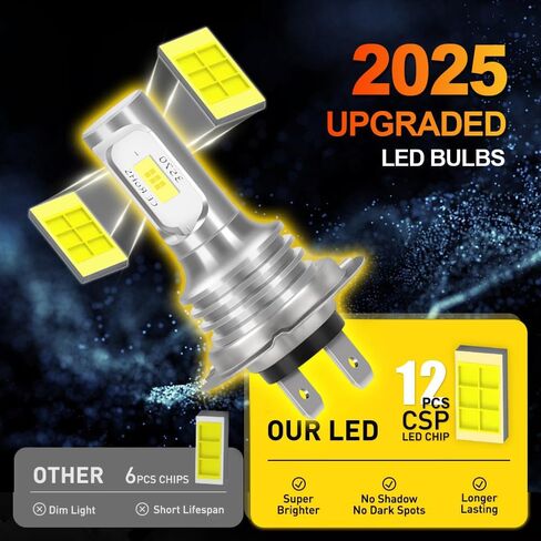 2-Pack H7 LED Headlight Bulbs for Honda Goldwing GL1800 2001-2017 | 6500K White 16000LM Super Bright | Plug and Play Fog Light Hi/Lo Beam Replacement in Saudi Arabia