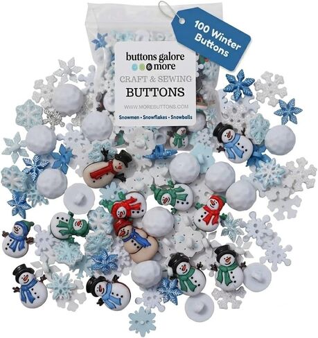 Winter Crafting Buttons Set, 100-Pack Snowman, Snowball and Snowflake Designs, White and Blue Holiday Decorative Buttons for Sewing and DIY Projects in Kuwait