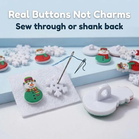 Winter Crafting Buttons Set, 100-Pack Snowman, Snowball and Snowflake Designs, White and Blue Holiday Decorative Buttons for Sewing and DIY Projects in Kuwait