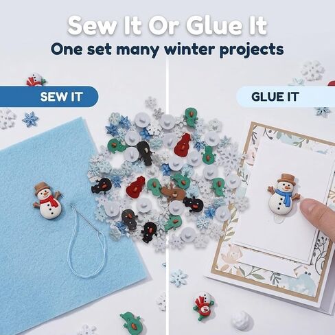 Winter Crafting Buttons Set, 100-Pack Snowman, Snowball and Snowflake Designs, White and Blue Holiday Decorative Buttons for Sewing and DIY Projects in Kuwait