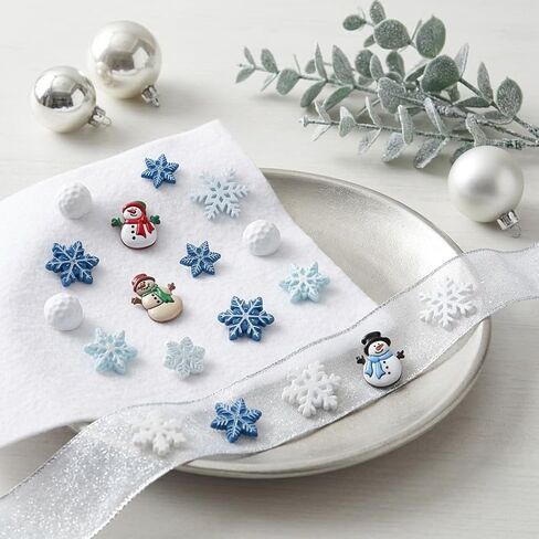 Winter Crafting Buttons Set, 100-Pack Snowman, Snowball and Snowflake Designs, White and Blue Holiday Decorative Buttons for Sewing and DIY Projects in Kuwait