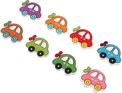 HEALLILY 100pcs Wooden Car Shape Colorful Buttons for DIY Crafts Scrapbooking in Kuwait