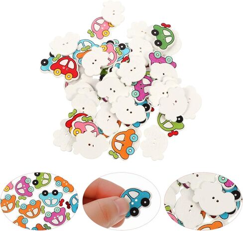 HEALLILY 100pcs Wooden Car Shape Colorful Buttons for DIY Crafts Scrapbooking in Kuwait