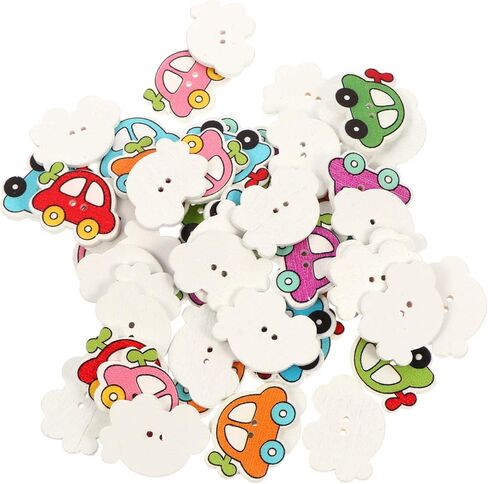HEALLILY 100pcs Wooden Car Shape Colorful Buttons for DIY Crafts Scrapbooking in Kuwait