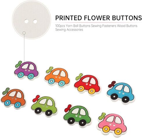 HEALLILY 100pcs Wooden Car Shape Colorful Buttons for DIY Crafts Scrapbooking in Kuwait